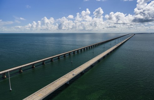 Aerial view of Seven Mile Bridge in Florida Keys, USA