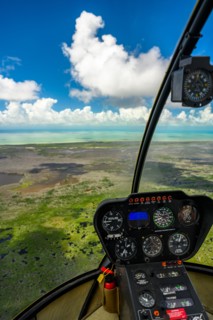 View through cockpit window of Everglades National Park in Florida, USA