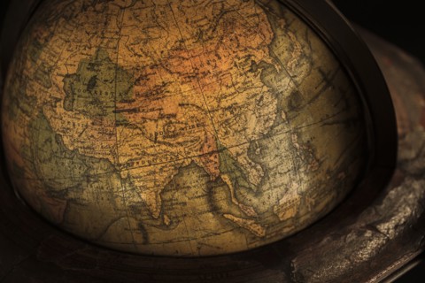 Close up of antique globe