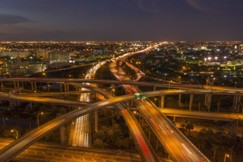 Highway bridges at sunset in Miami, USA