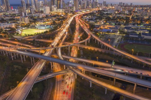 Highway bridges at sunset in Miami, USA