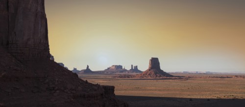 Rock formations at sunset in Monument Valley Navajo Tribal Park, USA