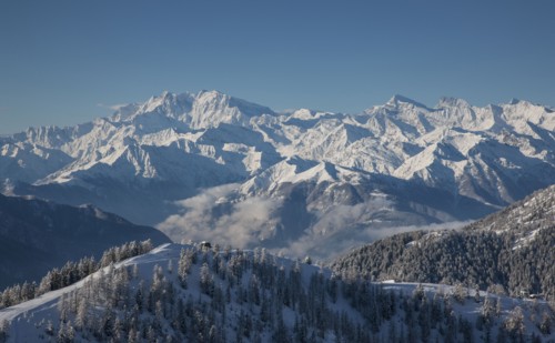 Snow covered mountain range in Piedmont, Italy