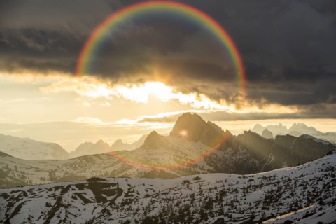 Mountain landscape at sunset in Dolomites, Italy
