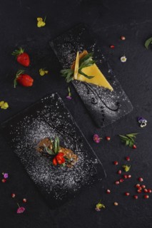 Desserts of lemon tart and cake