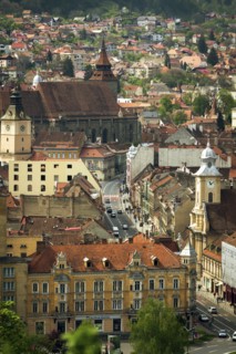 Cityscape of old buildings in Brasov