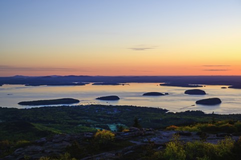 Islands in Frenchman Bay at sunrise in Acadia National Park
