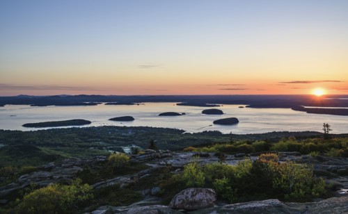 Islands in Frenchman Bay at sunrise in Acadia National Park