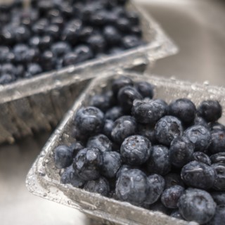 Wet blueberries in sink
