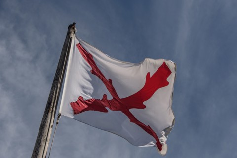 Cross of Burgundy flag at Castillo de San Marcos in St. Augustine