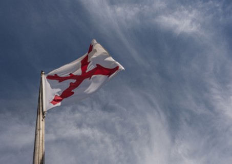 Cross of Burgundy flag at Castillo de San Marcos in St. Augustine
