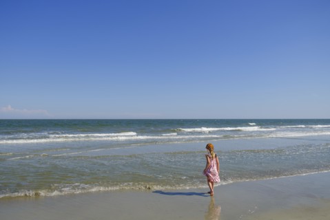 Rear view of girl walking on beach