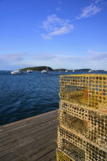 Lobster traps on jetty in Bar Harbor, Maine, USA