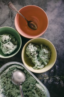 Bowls of mint chocolate chip ice cream
