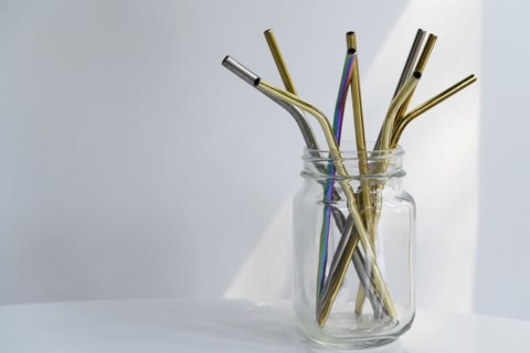 Reusable straws in glass jar