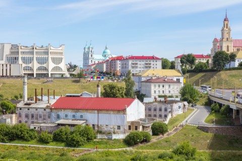 Cityscape of colorful buildings in Grodno, Belarus