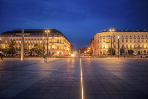 Pilsudski Square at night in Warsaw, Masovia, Poland