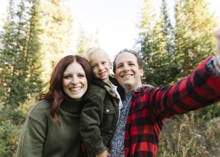 Family selfie in forest