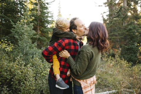 Family in forest