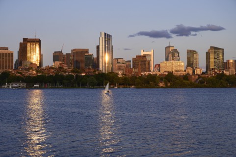 City skyline at sunset in Boston, Massachusetts, USA