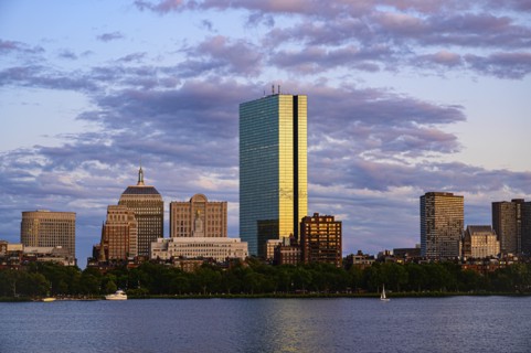 City skyline at sunset in Boston, Massachusetts, USA
