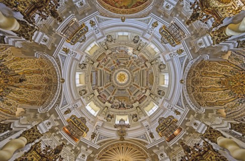 Fresco on ceiling in Church of Saint Louis of France in Seville, Andalusia, Spain