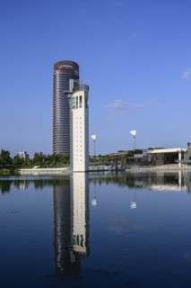 Modern building by Guadalquivir river in Seville, Andalusia, Spain