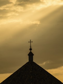 Silhouette of church roof at sunset in Seville, Andalusia, Spain