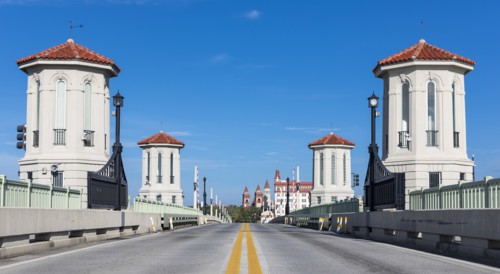 White towers by road in Saint Augustine, Florida, USA