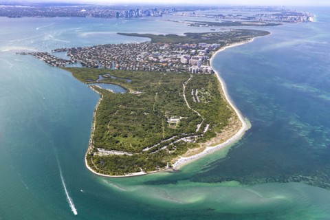 Aerial view of peninsula in Key Biscayne, Florida, USA