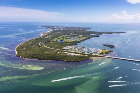 Aerial view of peninsula in Key Biscayne, Florida, USA