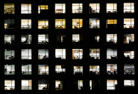 Windows in Sabadell Financial Center at night in Miami, Florida