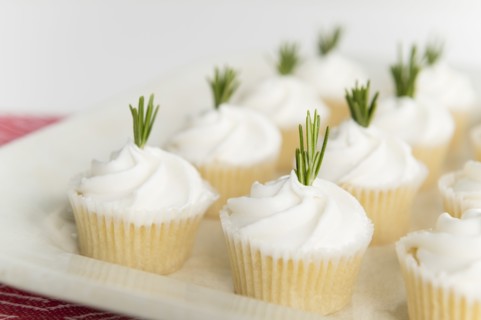 Tray of white cupcakes