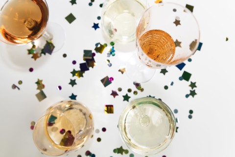 Confetti and alcohol in glasses