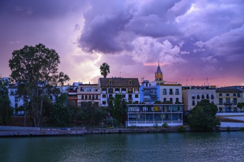 City skyline at sunset in Seville, Spain
