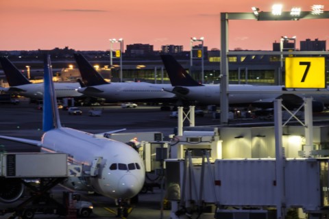 Airplane at airport terminal