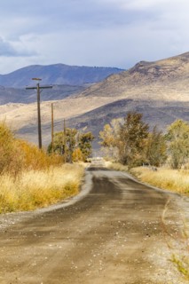 Country road by trees and mountains