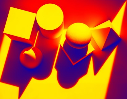 High angle view of orange geometric shapes