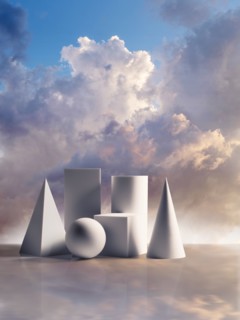 Geometric shapes and clouds
