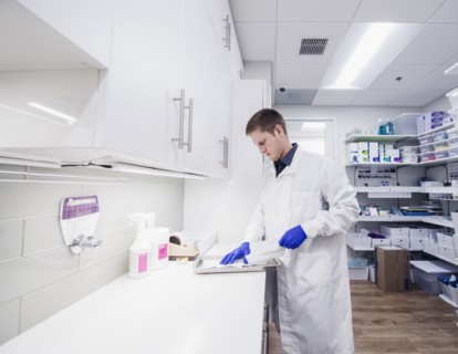 Dentist working in sterilization room