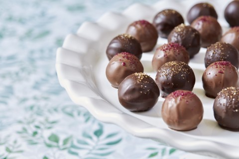 Chocolate truffles on plate