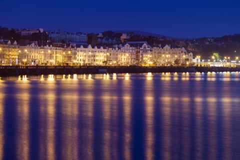 Buildings at night along waterfront of Douglas, Isle of Man