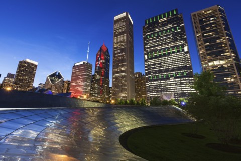 Architecture during night in Chicago