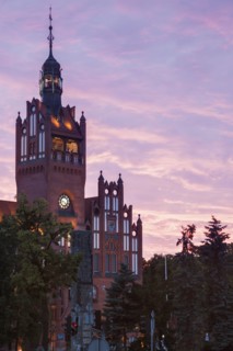 Slupsk Town Hall at sunset in Poland