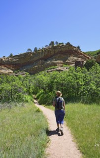 Woman hiking in Roxborough State Park, Colorado