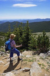 Woman looking at view in Mount Evans Recreational Area, Colorado