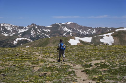 Woman hiking in mountains of Loveland Pass, Colorado