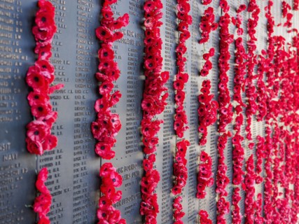 War memorial with poppies