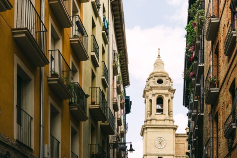 Bell tower and apartments in Bilbao, Spain