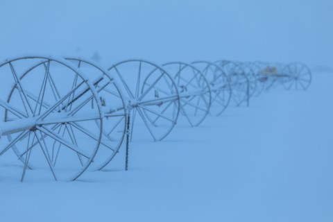 Irrigation system on farm during winter